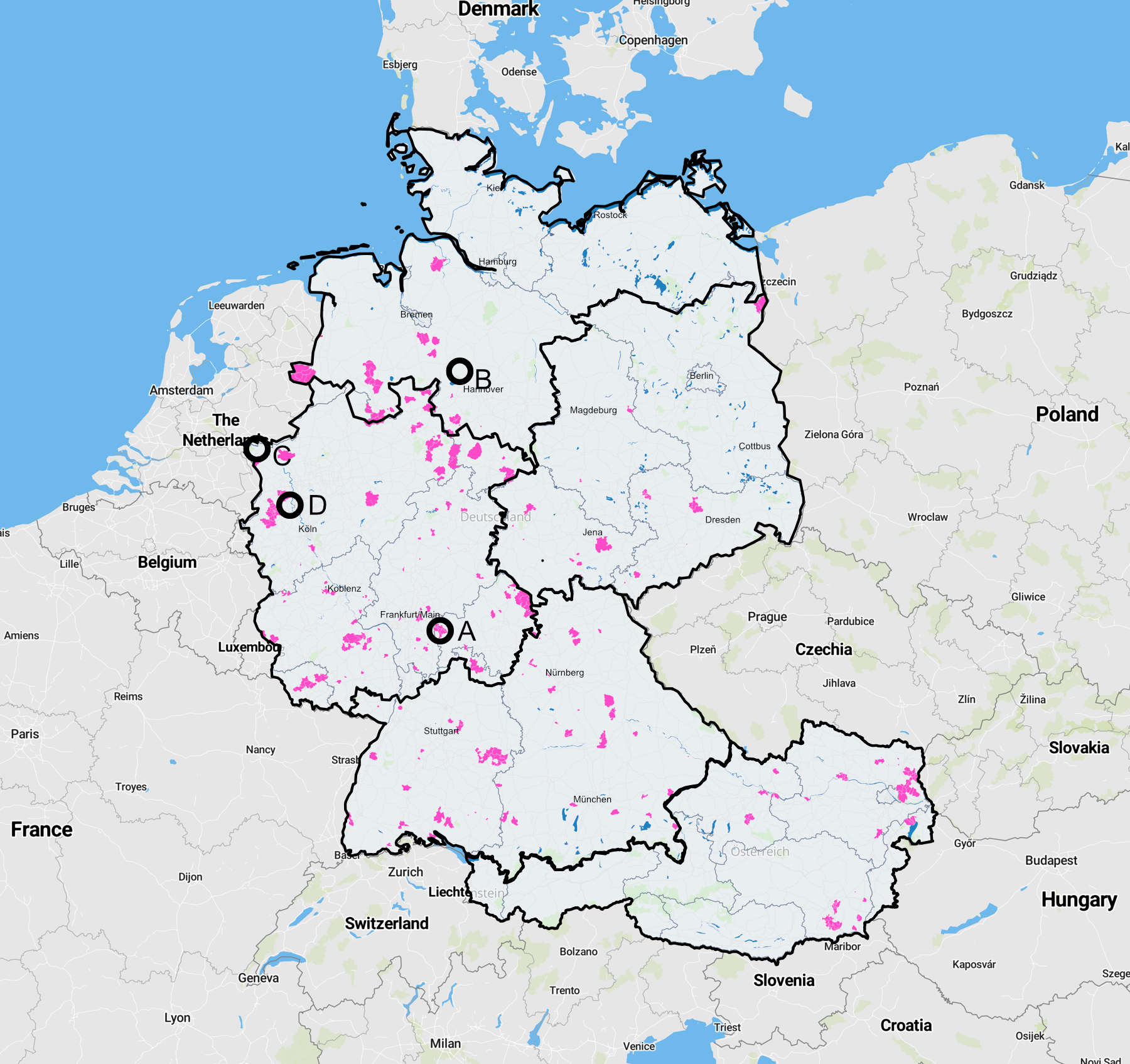 Nitrate distribution in Germany and Austria: <35mg/l